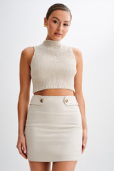 Emanuelle Sleeveless Linen Shirring Top - Natural